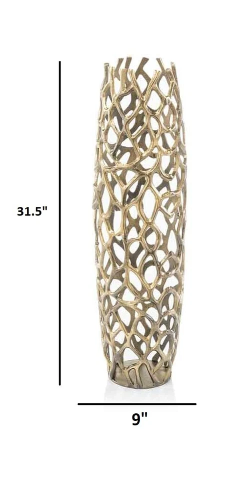 32 Aluminum Gold Twigs Cylinder Floor Vase - Image 4 of 4