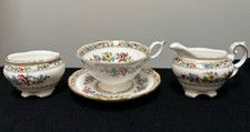 COALPORT Ming Rose Sugar, Creamer, Cup and Saucer Gold Trim - Discontinued