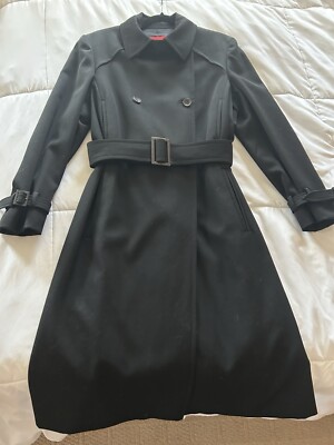 Brioni Black Belted Silk Lined Wool Trench Coat Women s Size 10