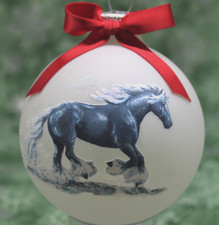 H572 Hand-made Christmas Ornament - horse - gray draft shire running gallop