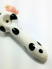 Glass Tobacco Smoking Pipe - Pierced Holstein Cow, Pink - Handmade in Colo, USA