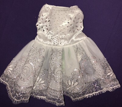 fabdog XS Dog Cat White Satin Tulle Bling Holiday Party Dress Costume New
