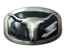 Mens Texas Longhorn Metal Belt Buckle - Silver/Black