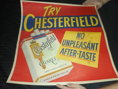 Vintage 25x25 CHESTERFIELD CIGARETTES Cavnas Banner Advertising Store SIGN 