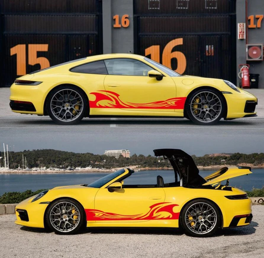 Graphic Flame Stripe Car Sticker For Porsche 718 Boxster Honda Civic Side Decals Foto 3 de 4