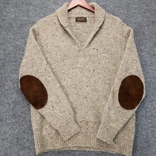 Vintage Eddie Bauer Sweater Mens XL Wool Pullover Collar V Neck Elbow Patches