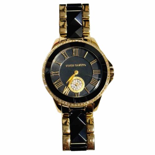 Vince Camuto Women's Round Gold-Tone Black Ceramic Bracelet Watch VC/5046BKGB - Picture 1 of 22