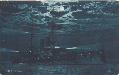 HMS Russell. Delittle Nachtansicht Postkarte. D.F & Co Serie. Ungeschrieben
