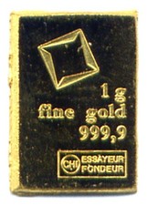 Gold bar - Gold Ingot bar: 1 gram pure gold 999.9 24k : Valcambi - Switzerland 4294.77 per troy oz