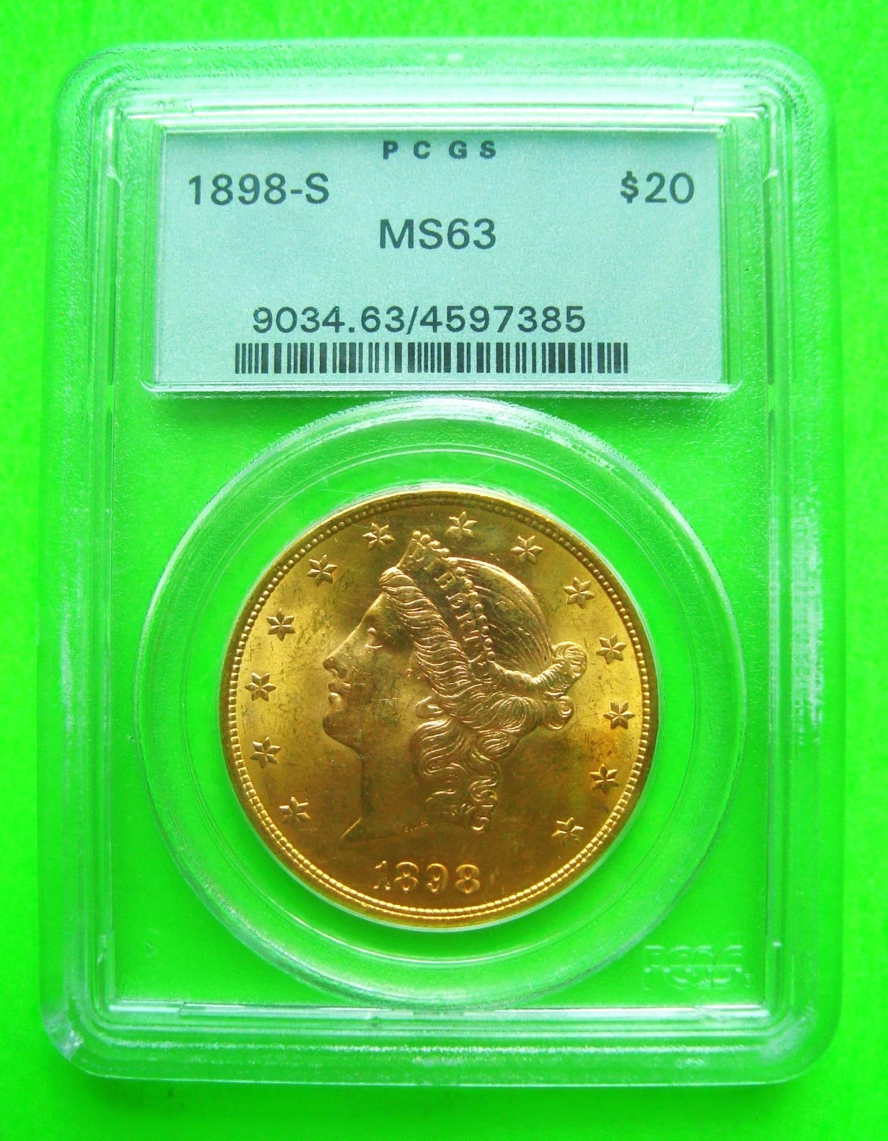 1898-S Liberty $20 Gold Double Eagle PCGS MS63 Mint State Unc FREE USA SHIPPING