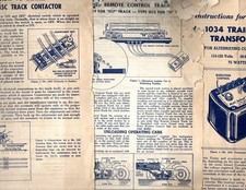 Trzy karty instrukcji pociągu LIONEL z 1952 roku - Stycznik gąsienicowy, transformacja 1034