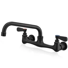 Matte Black Commercial Kitchen Faucet Wall Mount 8 Inch Center Sink Mixer Faucet