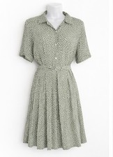 Cotswold Collections Dress UK 12 Green Polka Dot Belted Midi Shirt 90s Retro VTG