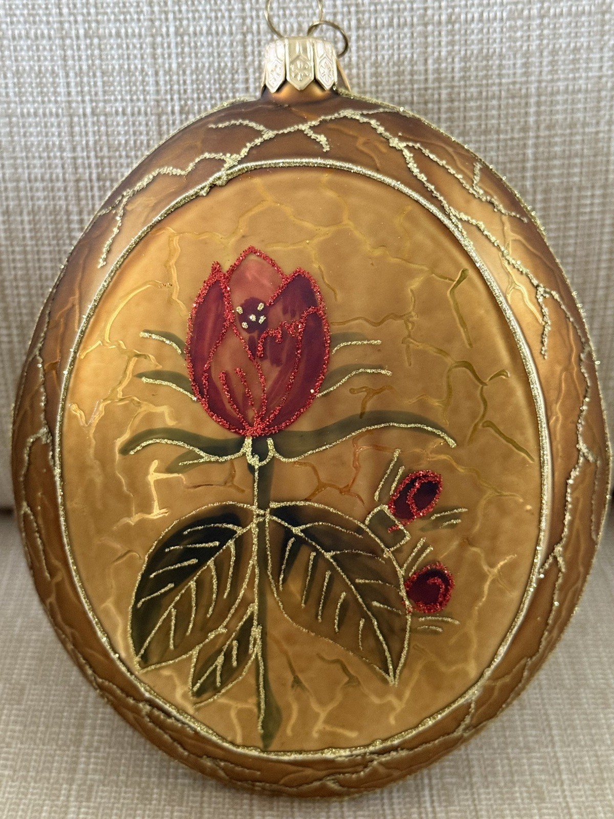 VTG Large Blown Glass Floral Victorian Style Christmas Ornament Made In Poland