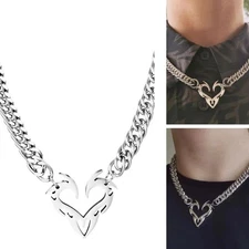 Stainless Steel Choker Necklace Heart Pendant Clasp Fashion Chain Gift Men Women