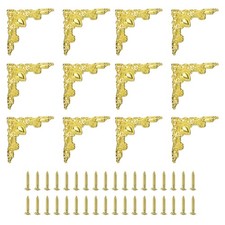 12Pcs 2" x 2" Vintage Flat Corner Bracket with Mounting Nail, Gold