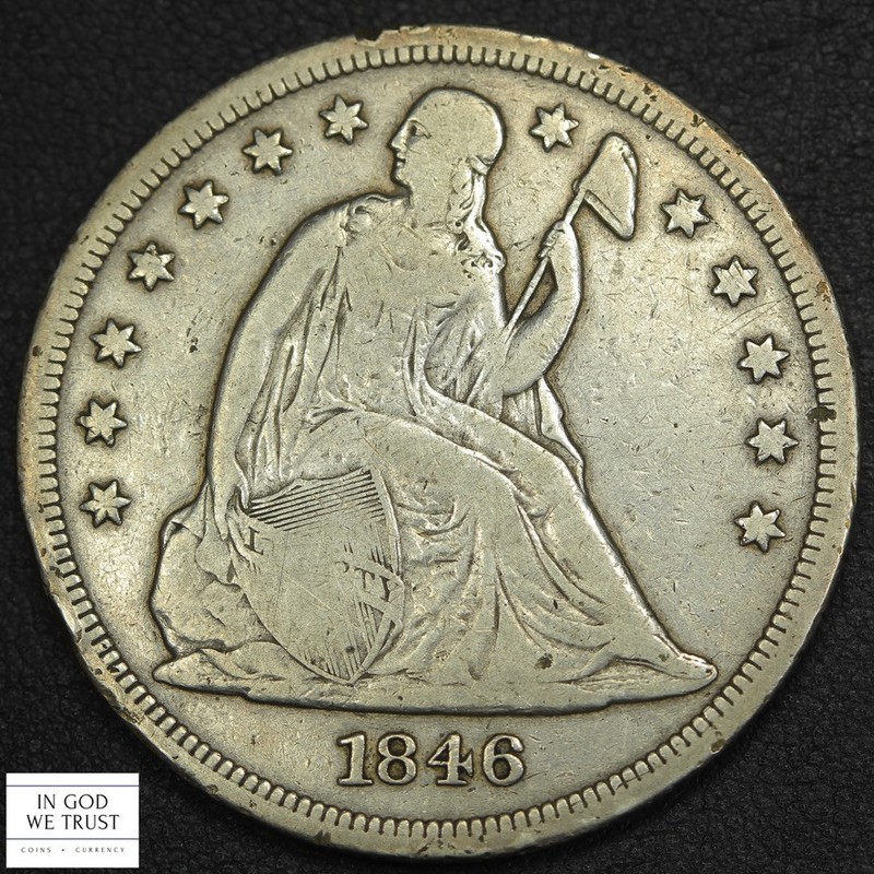 1846 No Motto Seated Liberty Silver Dollar $1