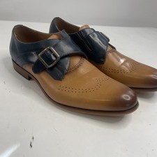 Stacy Adams Dacron Perf Wingtip Monk strap Loafer Navy/Cognac Size 10