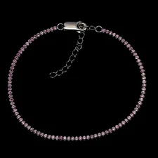 925 Sterling Silver Bracelet Pink Sapphire Round Diamond Cut Gemstone Size 7