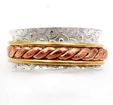 Three Tone Meditation Spinner 925 Sterling Silver Band Ring Sz 8,