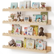 Nursery Book Shelves, 4-Pack Wood Floating Shelves for Wall , Scalloped Shelv...