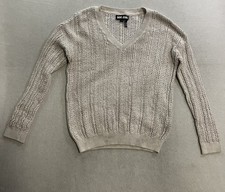 DKNY Cable Knit Sweater Women  s Size Medium Beige Sparkle Long Sleeve Pullover