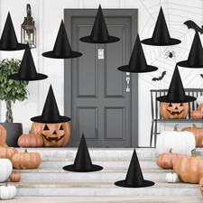 12 Pcs Halloween Black Witch Hats Costume Accessory Decorations Thickened Hangin
