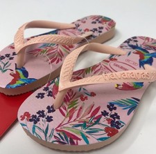NWT Havaianas Slim Tropical Floral Flip Flops Pink Ballet Rose Girls 10C