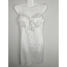 TIC TOC White Satin Bodycon Mini Dress Women's MEDIUM Party Cottage Core NWT