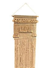 Bohemian Macrame Wall Hanging Woven Boho Retro Tan/Black/Beads Hippie 36"x18"