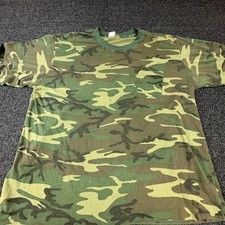 Vtg Shirt Mens 3XL Green Camouflage Pocket Crew Neck Cotton Made In USA Short