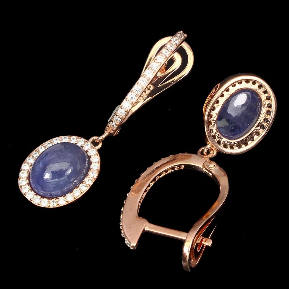 Orecchini in argento sterling 925 tanzanite ovale 9x7 mm pietre preziose... - Immagine 3 di 4