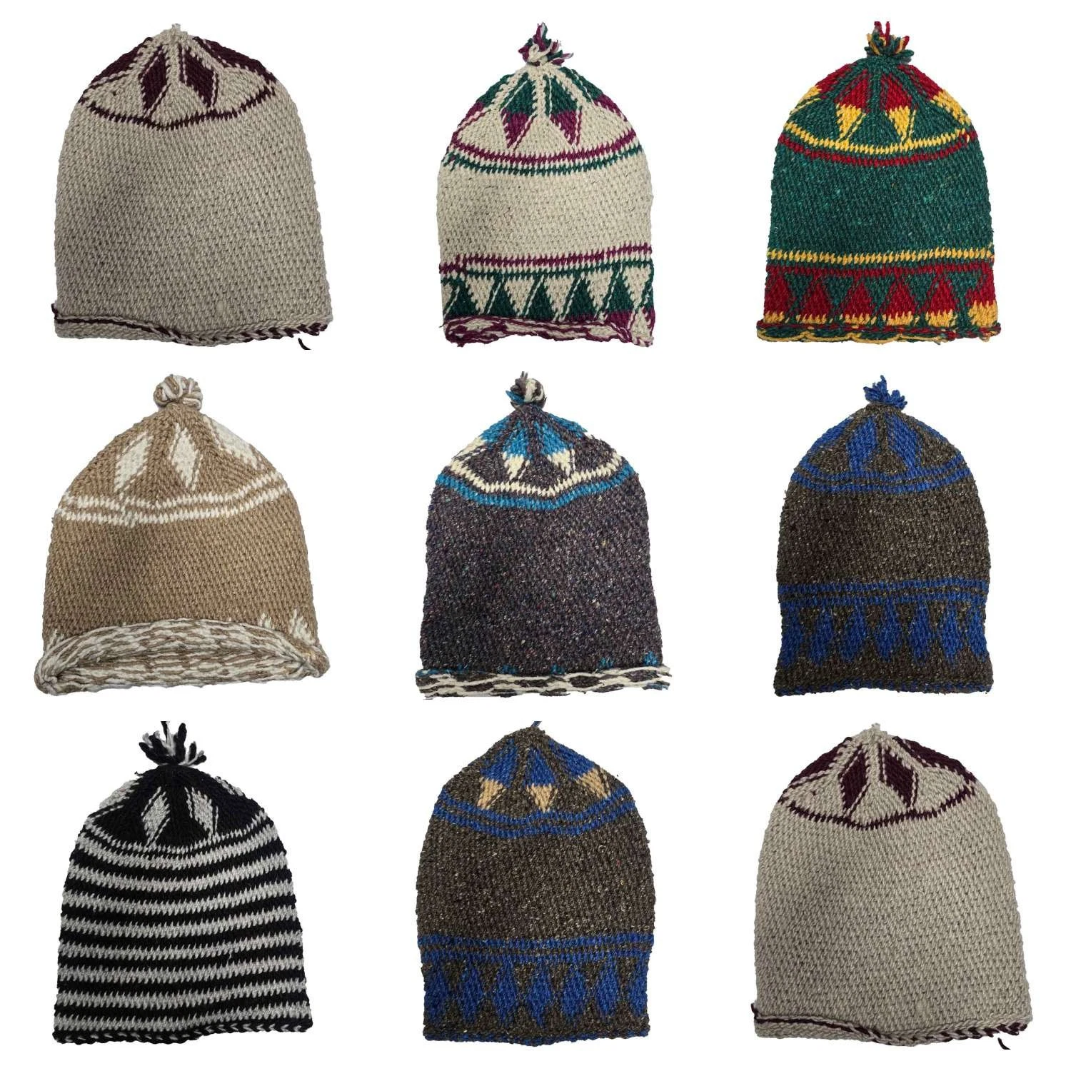 Unisex Winter Multicoloured Beanie Moroccan100% Hand Knitted Wool Hats