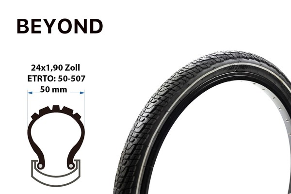 24 Zoll Fahrrad Reifen 24X1.90 City Bike Jugend Rad 50-507 Reflexstreifen Tire-image