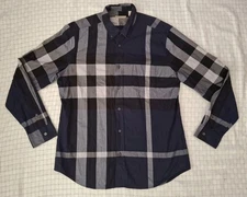 BURBERRY BRIT DESIGNER BLUE/WHITE/GRAY MULTI NOVA COTTON SHIRT LONG SLEEVE sz L.