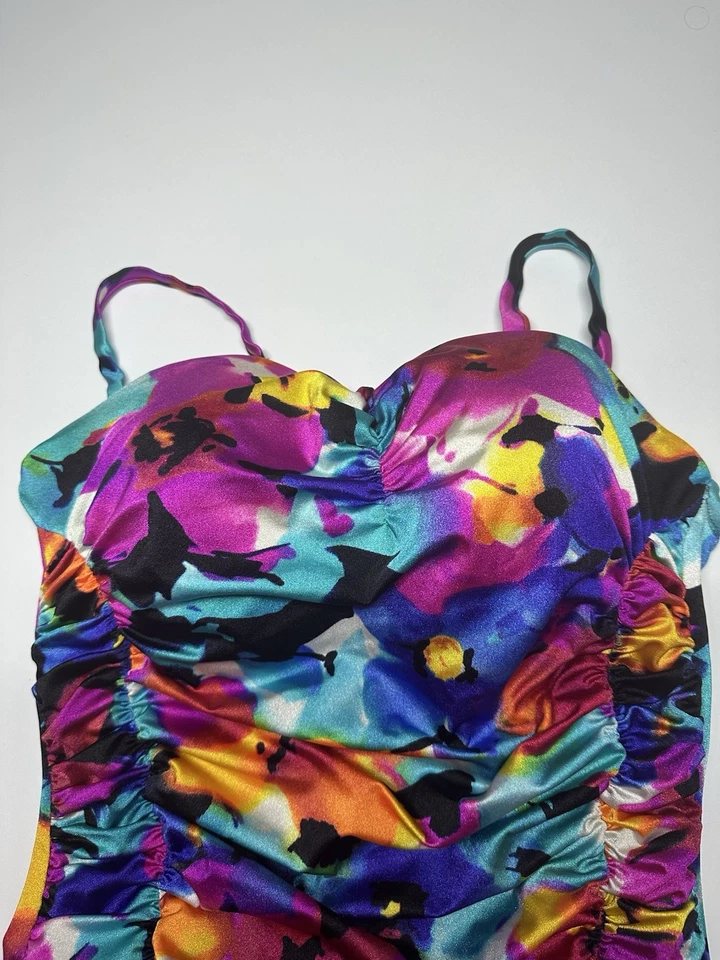 Traje de baño Longitude Modesto adelgazante copa suave floral rosa púrpura talla 14 Foto 3 de 4