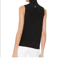 ALO Yoga Move Mock Neck Black Sleeveless raw hem Tank Top Size L