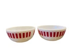 Vintage 2 Hazel Atlas Red Candy Stripe Cereal Bowls 4 7/8" Diameter Milk Glass