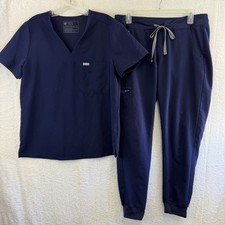 FIGS Scrub Set Womens Medium Blue V Neck Technical Collection 2 Piece Jogger