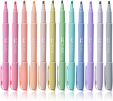 Highlighters - 12 Pack, Chisel Tip, Pastel Colors, No Bleed, Set