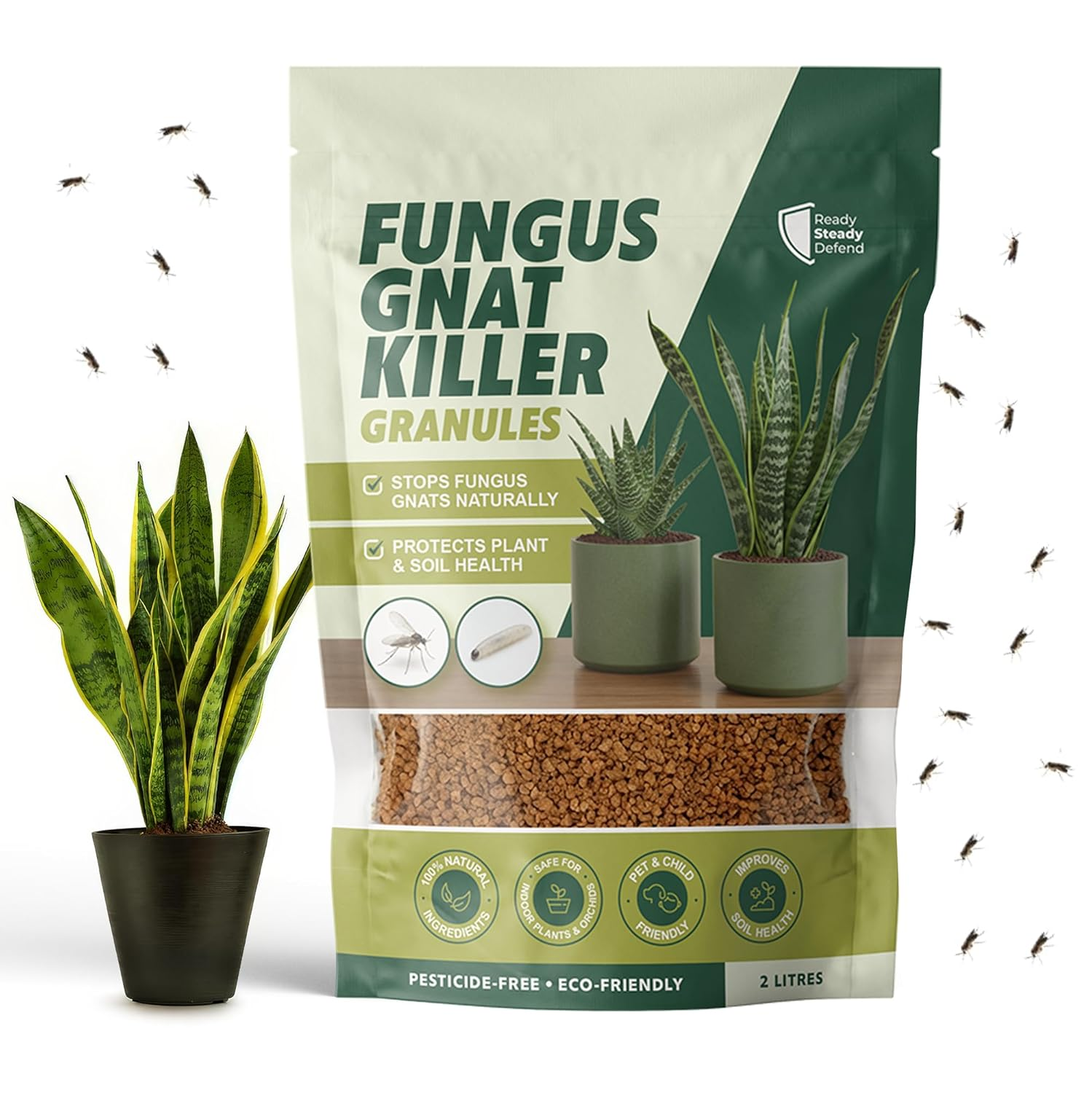 Fungus Gnat Control Granules for Indoor Plants | Natural Diatomaceous Earth Soil