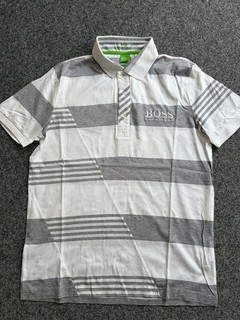 Hugo Boss Golf Poloshirt Herren L grau/weiss gestreift