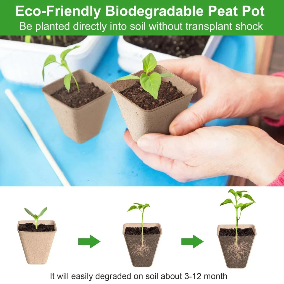 120 Pack 3.15 Inch Square Peat Pots for Seedlings, Seed Starting Pots with Dr...