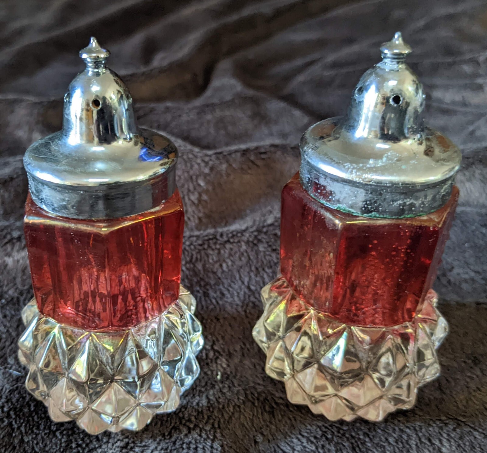 Indiana Glass Ruby Flash Diamond Point Salt And Pepper Shakers eBay