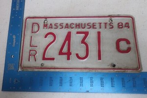 Massachusetts License Plate Tag 1984 84 MA Dealer DLR 2431C