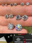 Earrings Gold Over 925 Silver 3-10mm Moissanite Pushback Stud 3 Prong Martini