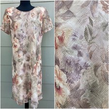 vtg 90s Fairy Earthy Boho Garden Floral Grunge Crinkle Crepe Short Sleeve Dress