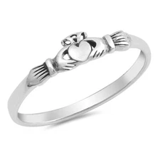925 Sterling Silver Claddagh Heart Celtic Design Mini Band Width 4mm Sizes 2-13