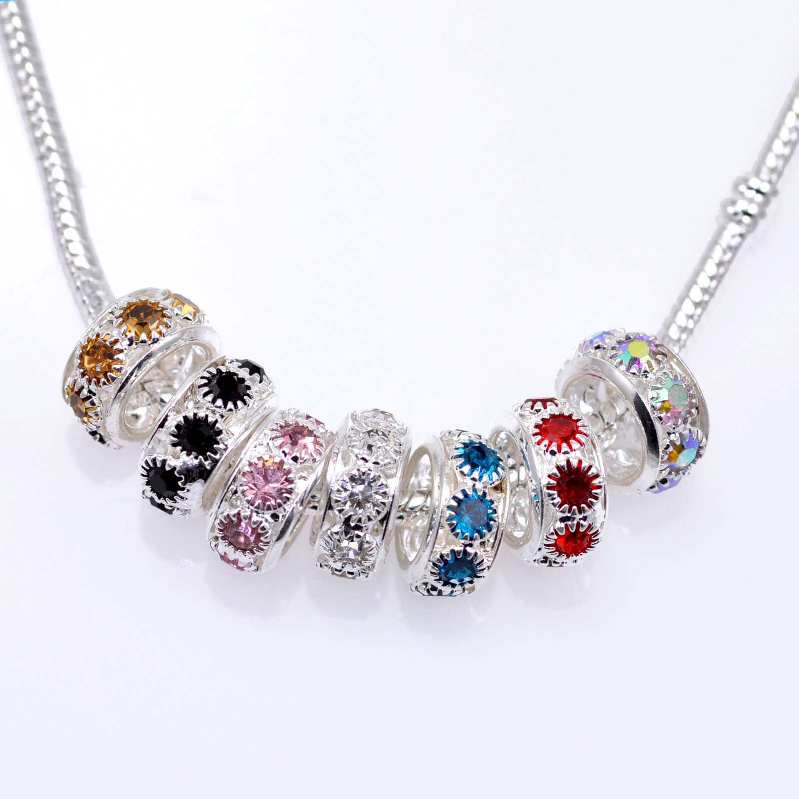 10x Rhinestone Crystal Silver Plated Rondelle Charm Bracelet Spacers