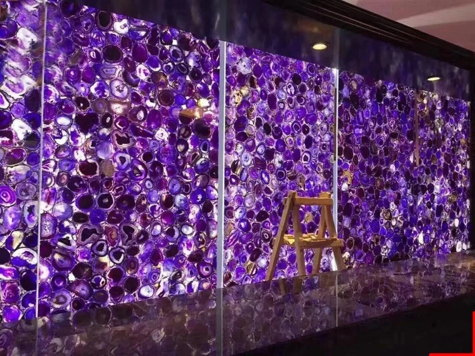 Square Shape Resin Coffee Table Top Purple Agate Stone Bedside Table for Hotel - Image 2 of 4